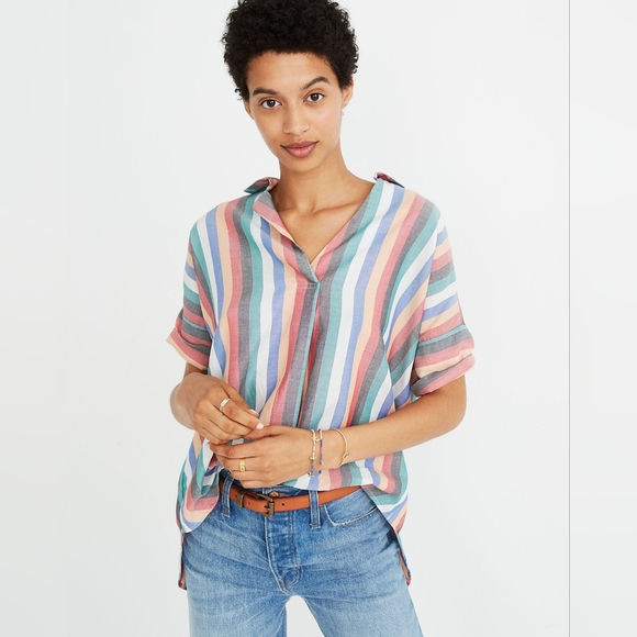 Madewell Courier Button-Back Shirt in Festival Stripe. Size XS - Picture 1 of 10